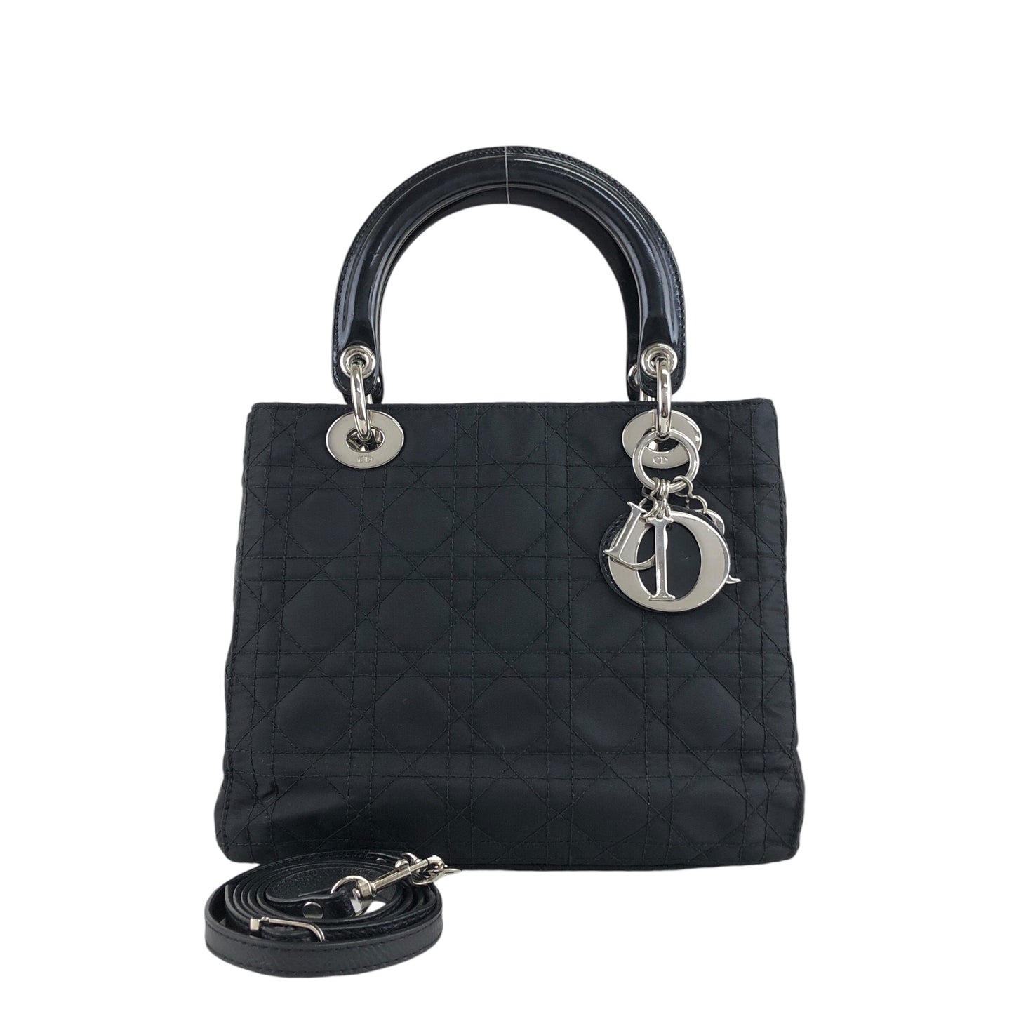 Christian Dior Cannage Logo Charm Two-way Handbag Shoulder bag Black Vintage bgdau3