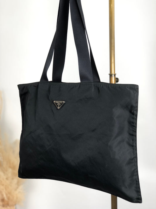 PRADA Triangle Logo Handbag Totebag Black Vintage vny8kv