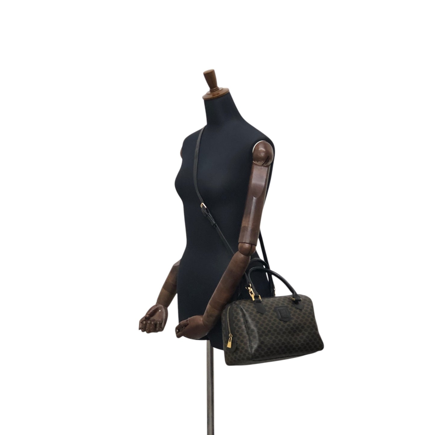 CELINE Macadam Blason Two-way Small Boston bag Shoulder bag Black Vintage d4zwjm