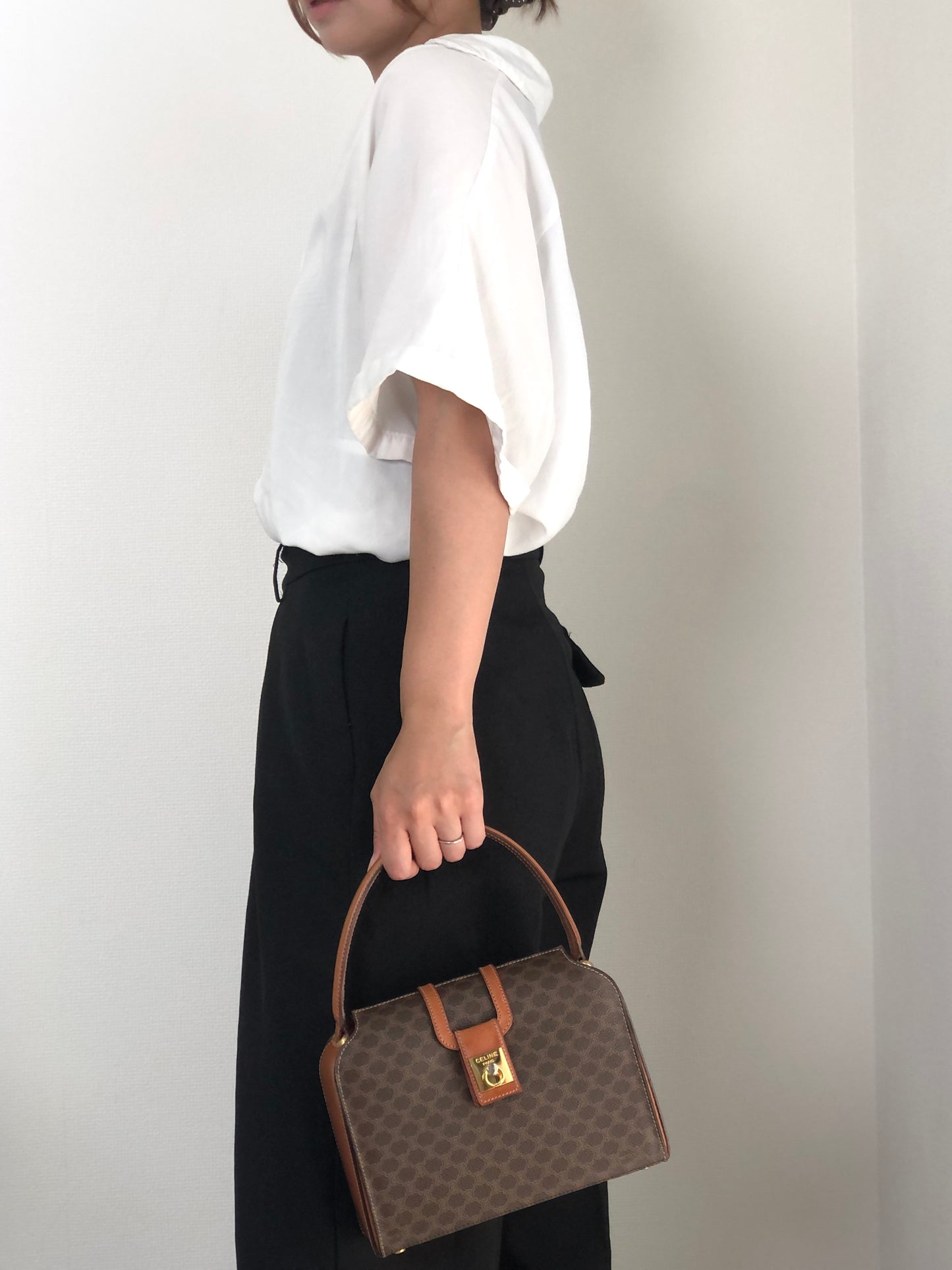 CELINE Macadam Gancini Handbag Brown Vintage hjb52j