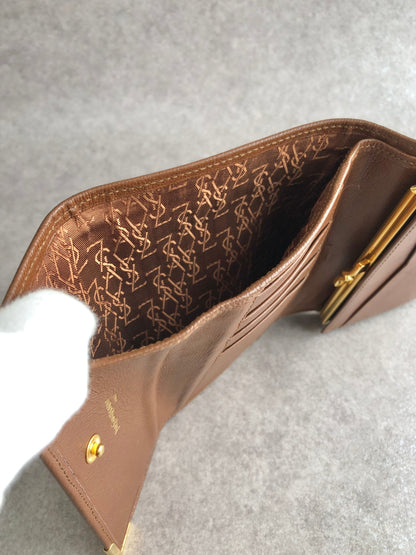 Yves Saint Laurent YSL Logo Trifold Wallet Brown Vintage bcneir