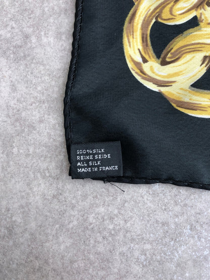 CHANEL Coco Mark SILK Scarf Black×Yellow Vintage gi546h