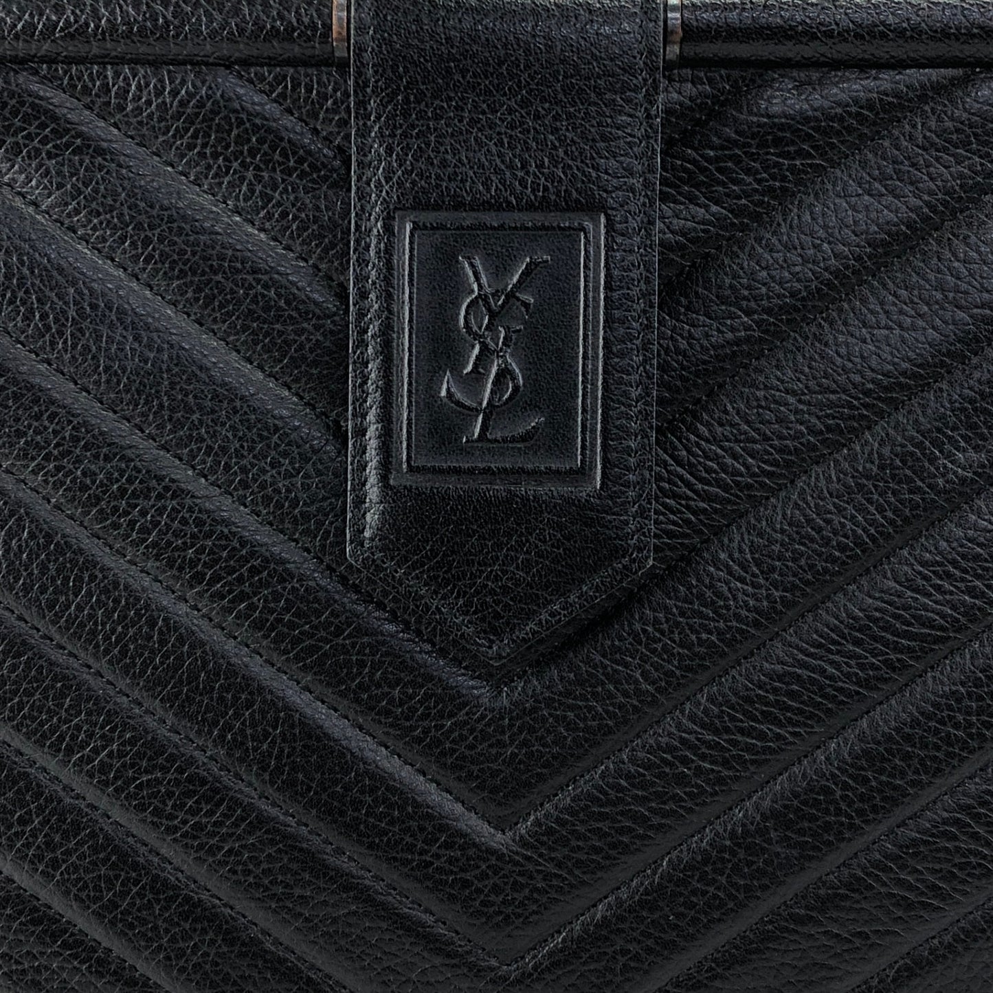 Yves Saint Laurent YSL Logo Bias Stitch Clutch bag Black Vintage hiam4r