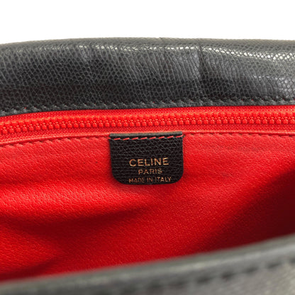 CELINE Logo Embossed Shoulder bag Black Vintage 4r7t24