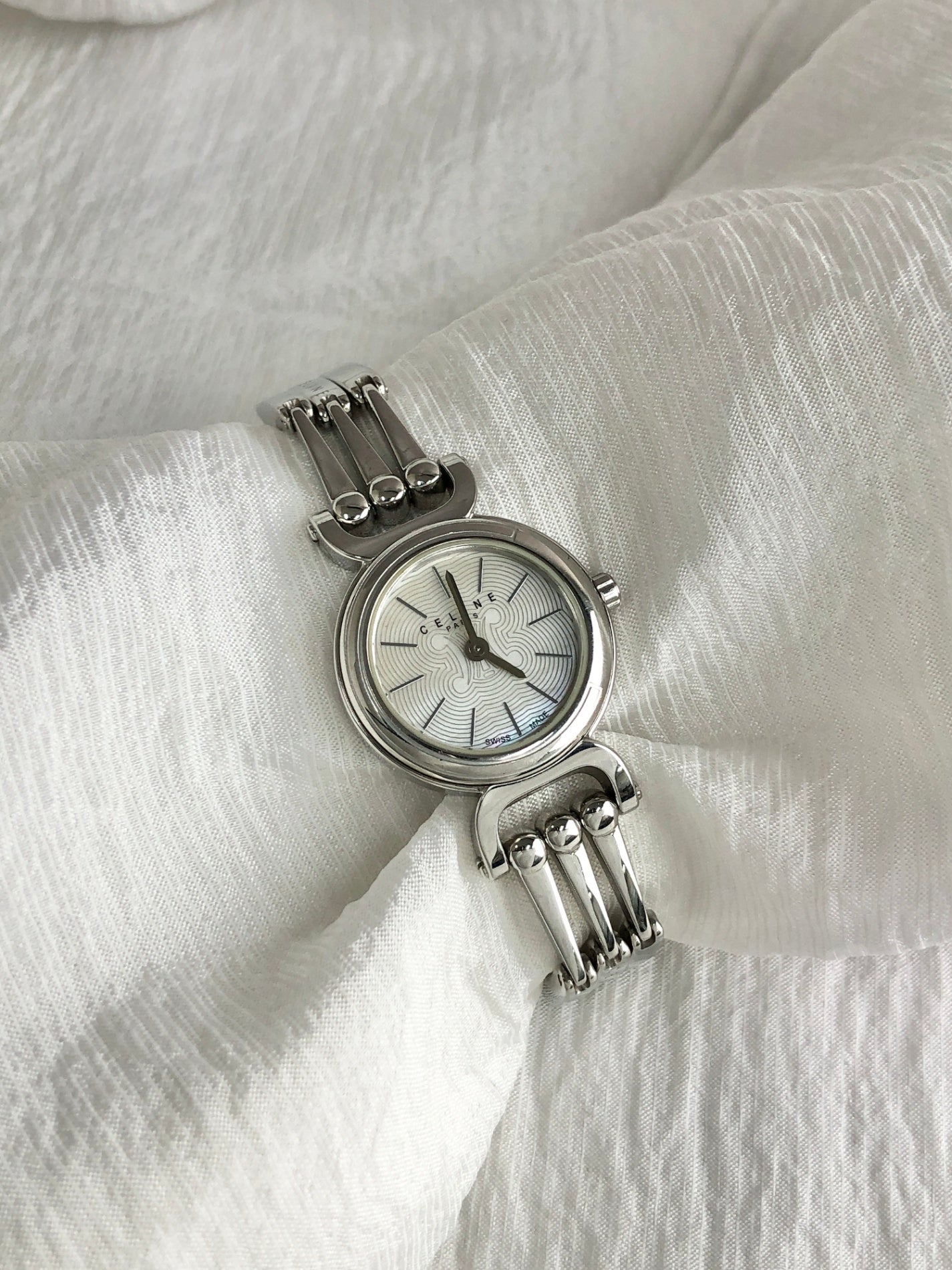CELINE Horse Bit Quartz Watch Silver Vintage i4dtyi