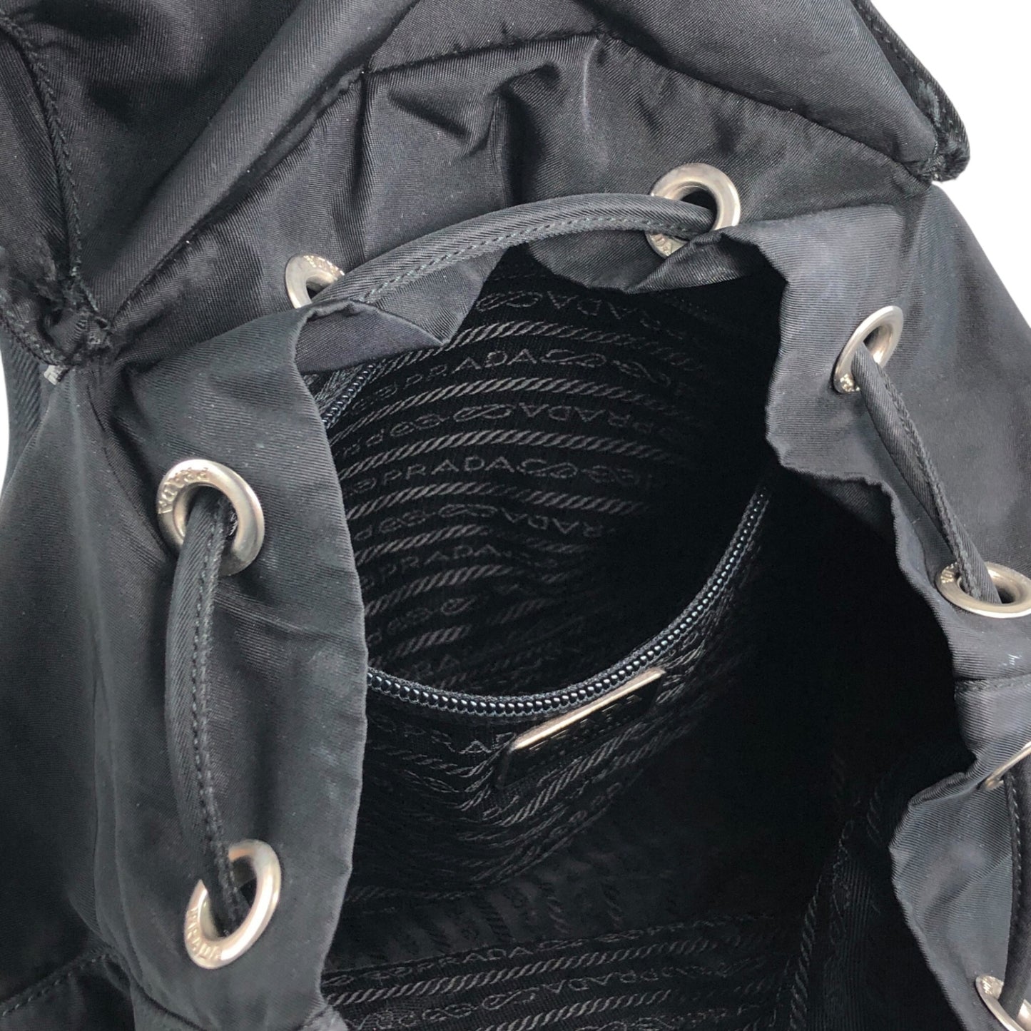 PRADA Tessuto Triangle Logo Front Buckle Backpack Black Vintage f788mi