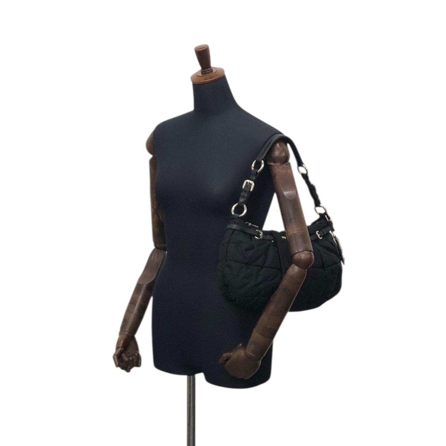 PRADA Logo Shoulder bag Hobobag Black Vintage kut77d