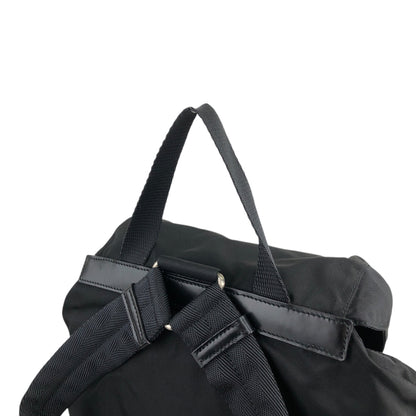 PRADA Tessuto Triangle Logo Front Buckle Backpack Black Vintage 554w4r
