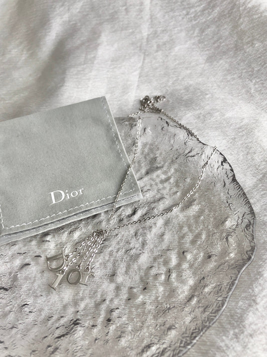 Christian Dior Logo Motif Necklace Silver Vintage f5vwsm