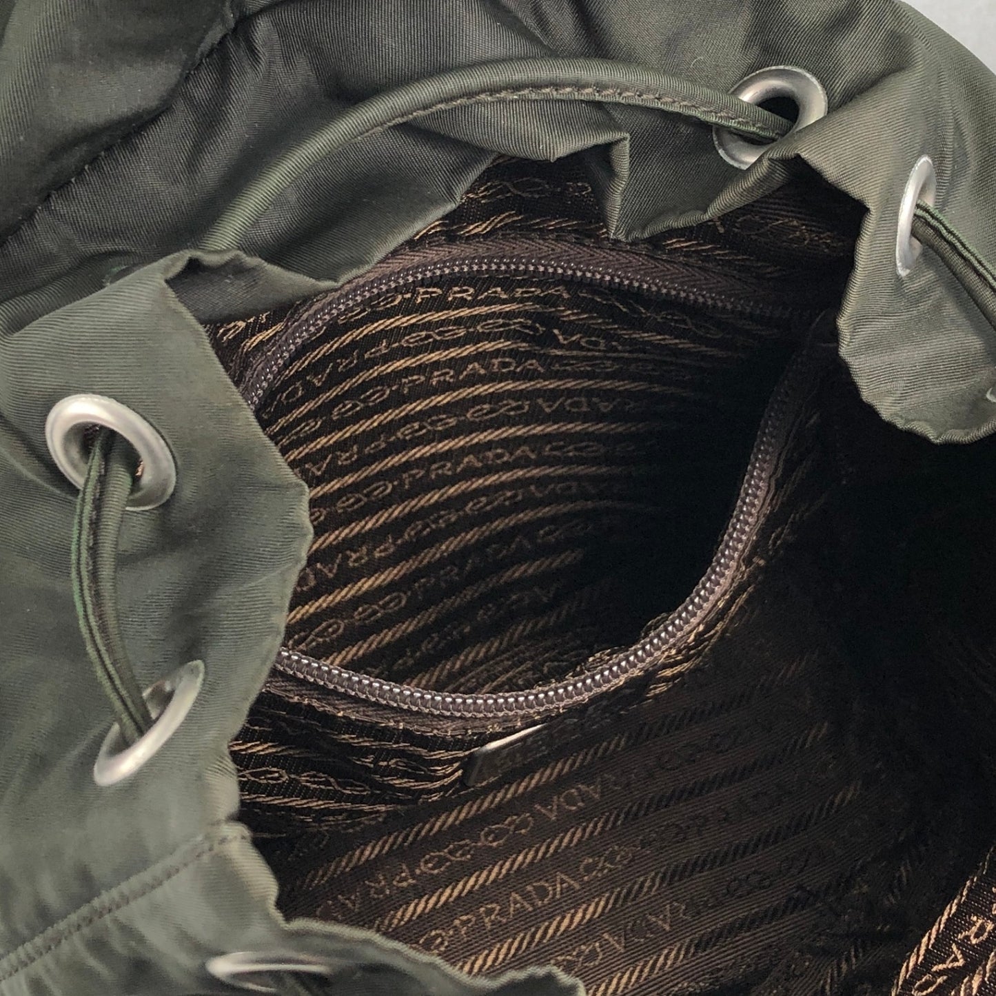 PRADA Tessuto Triangle Logo Double Pocket  Backpack Khaki B2811F Vintage zyewrg