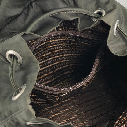 PRADA Tessuto Triangle Logo Double Pocket  Backpack Khaki B2811F Vintage zyewrg