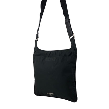 PRADA Tessuto Triangle Logo Shoulder bag Black Vintage h7a6s3
