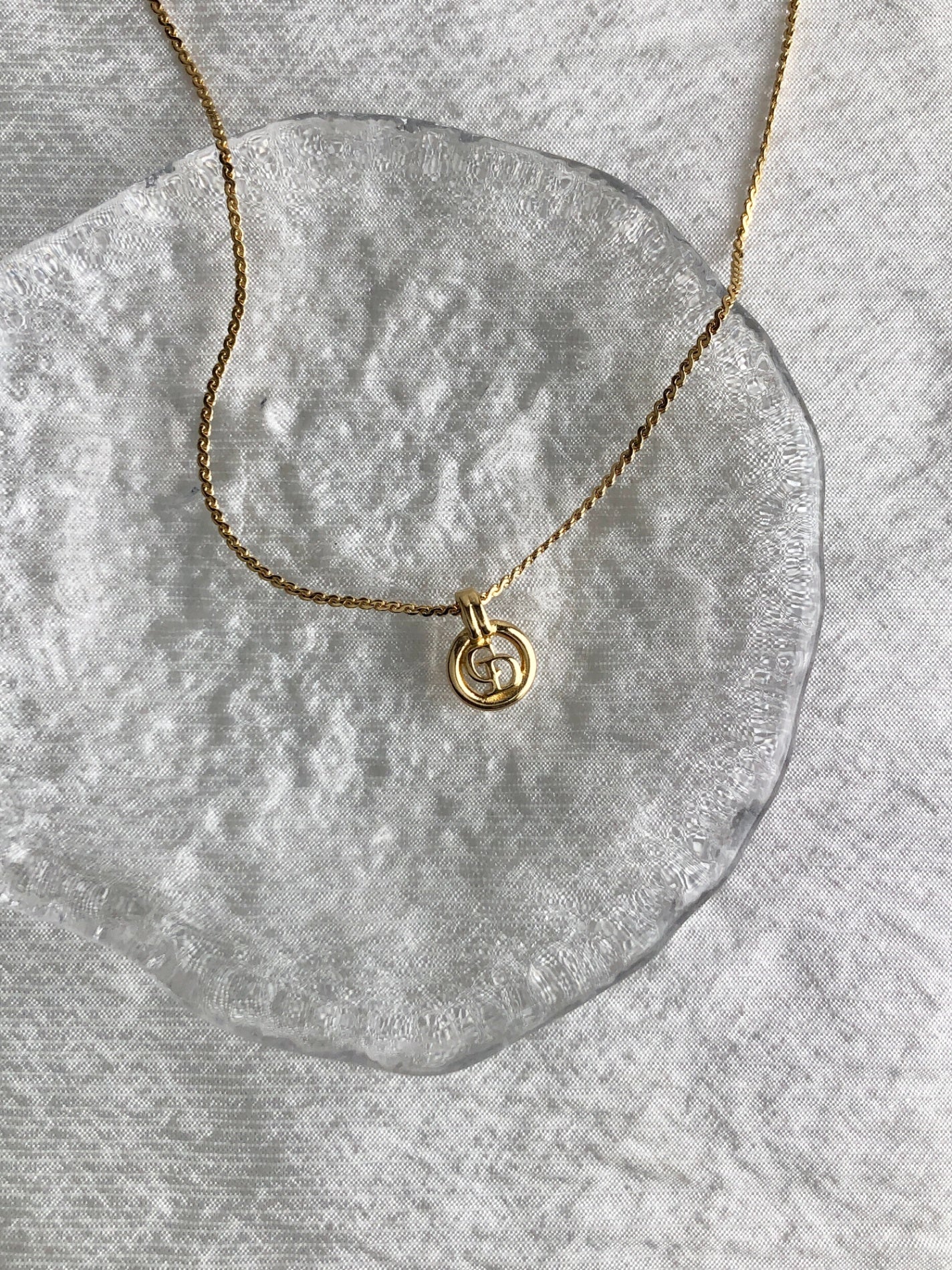 Christian Dior Logo Motif Necklace Gold Vintage aaev2v