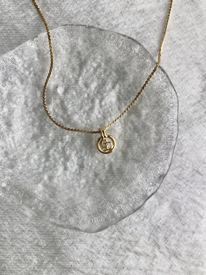 Christian Dior Logo Motif Necklace Gold Vintage aaev2v