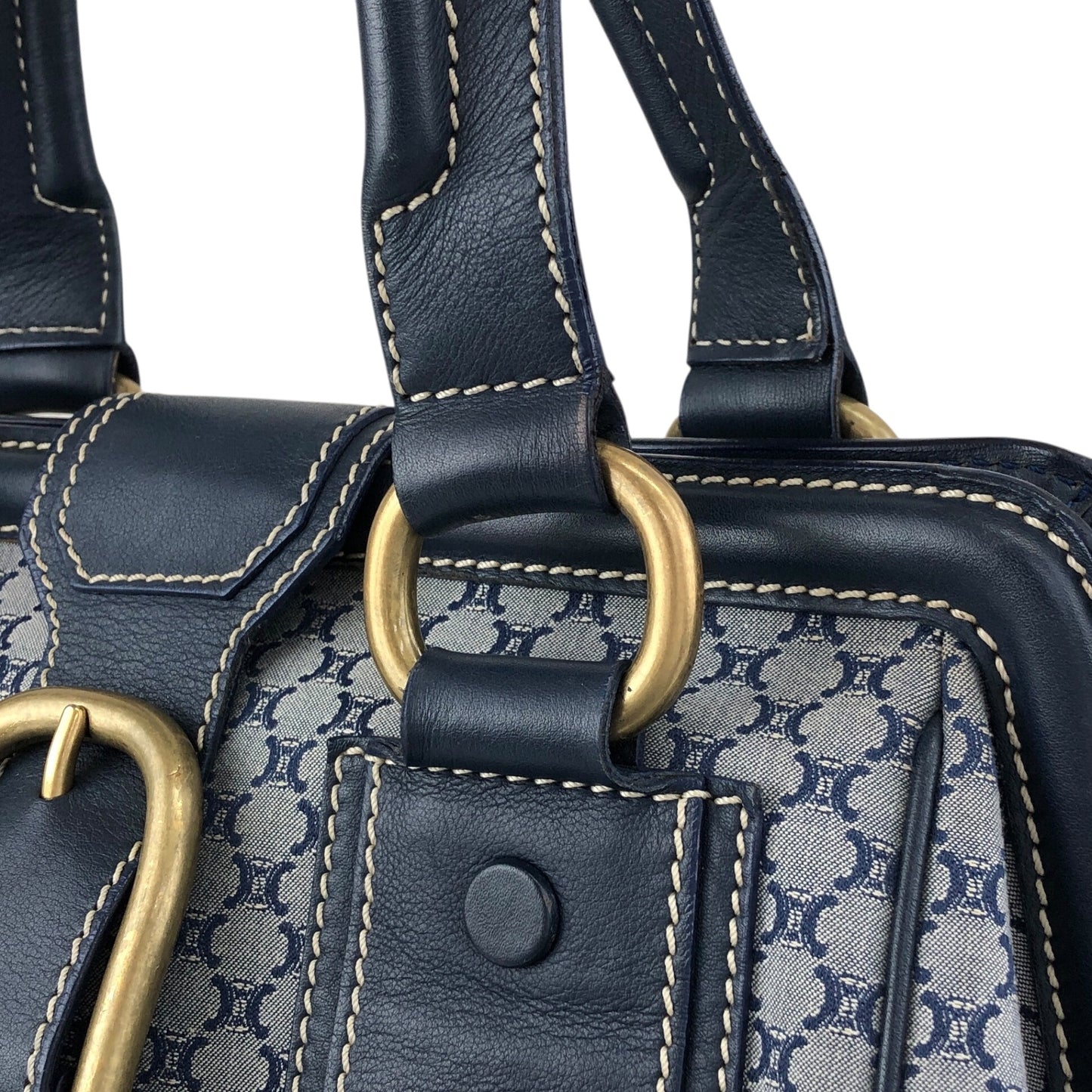 CELINE Blason Front Buckle Handbag Navy Vintage rk6nfn