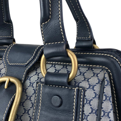 CELINE Blason Front Buckle Handbag Navy Vintage rk6nfn