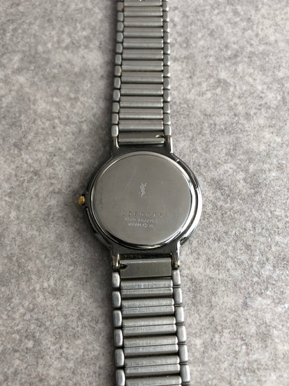 Yves Saint Laurent YSL Logo Quartz Watch Silver×Gold 4820-E62275Y Vintage 4ck8hy