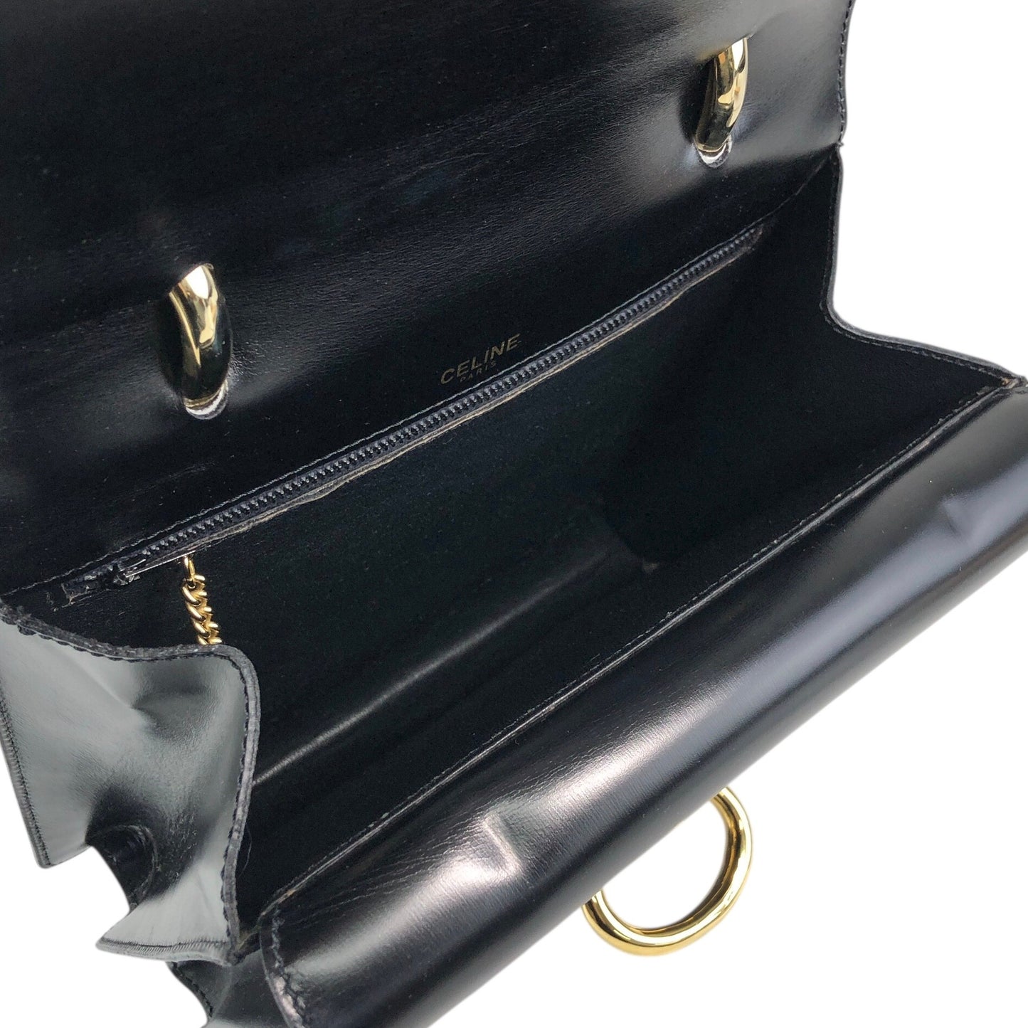 CELINE Horse Bit Double Flap Handbag Black Vintage hu6ksh