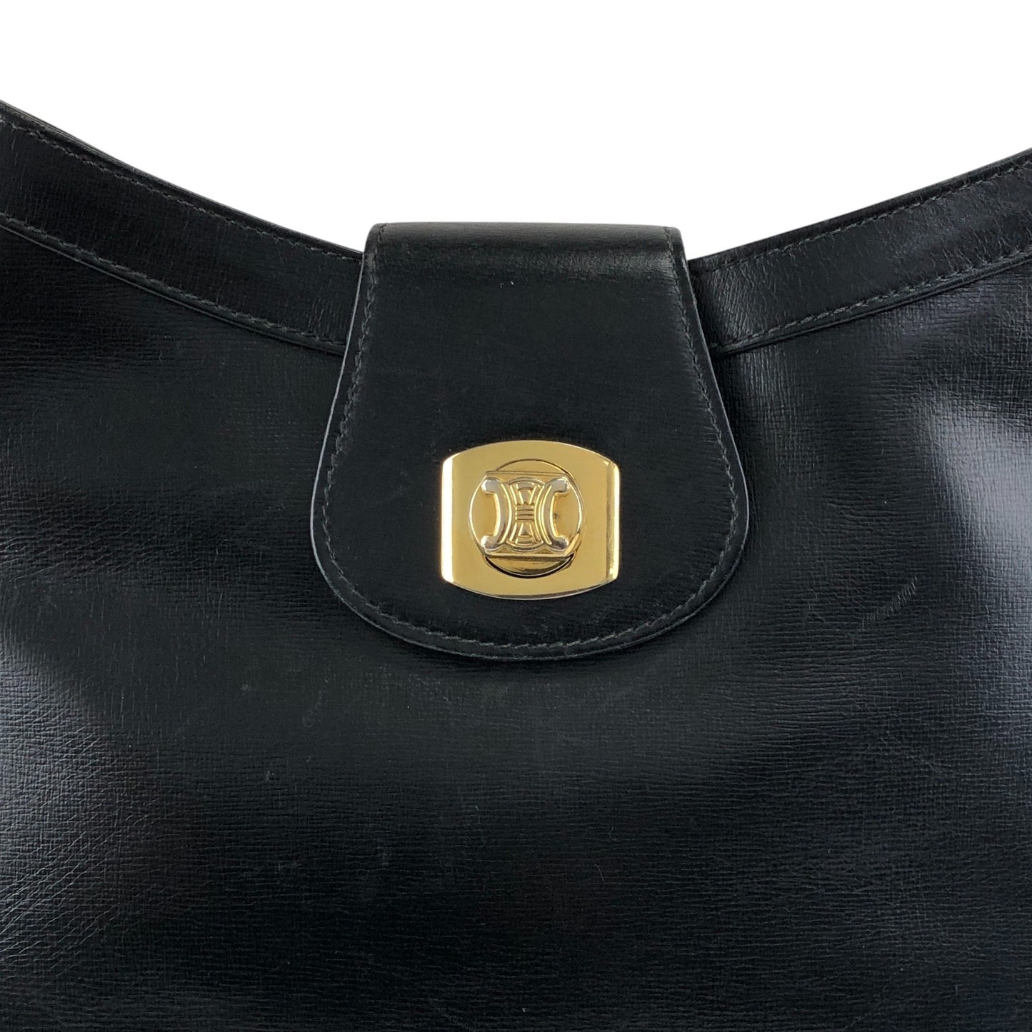 CELINE Blason Turn Lock Shoulder bag Hobobag Black Vintage re82zm