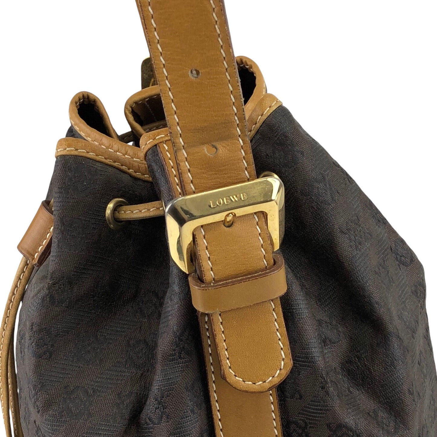 LOEWE Anagram Drawstring Shoulder bag Brown Vintage grxez8