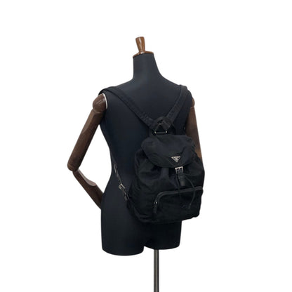 PRADA Tessuto Triangle Logo Front Buckle Backpack Black Vintage f788mi