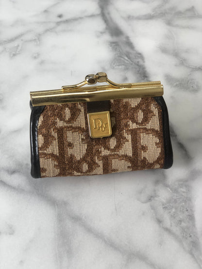 Christian Dior Trotter Jacquard Leather Metal Clasp Coin Purse Brown Vintage mcrrev
