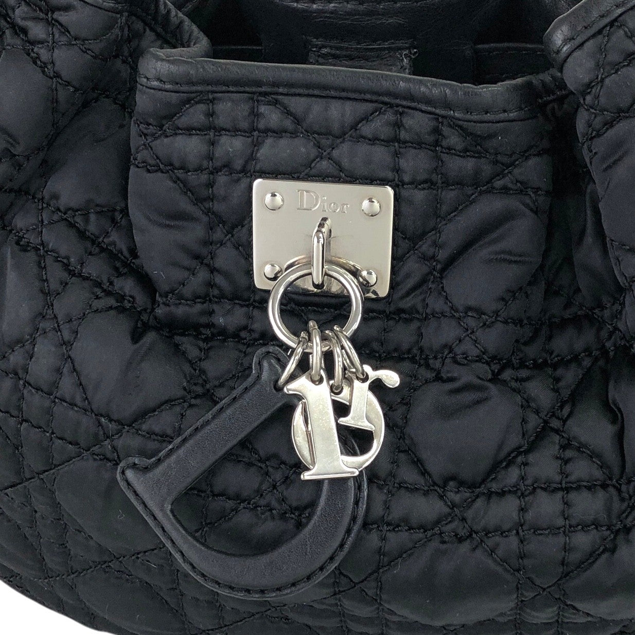 Christian Dior Cannage Logo Charm Shoulder bag Hobobag Black Vintage j5gaea