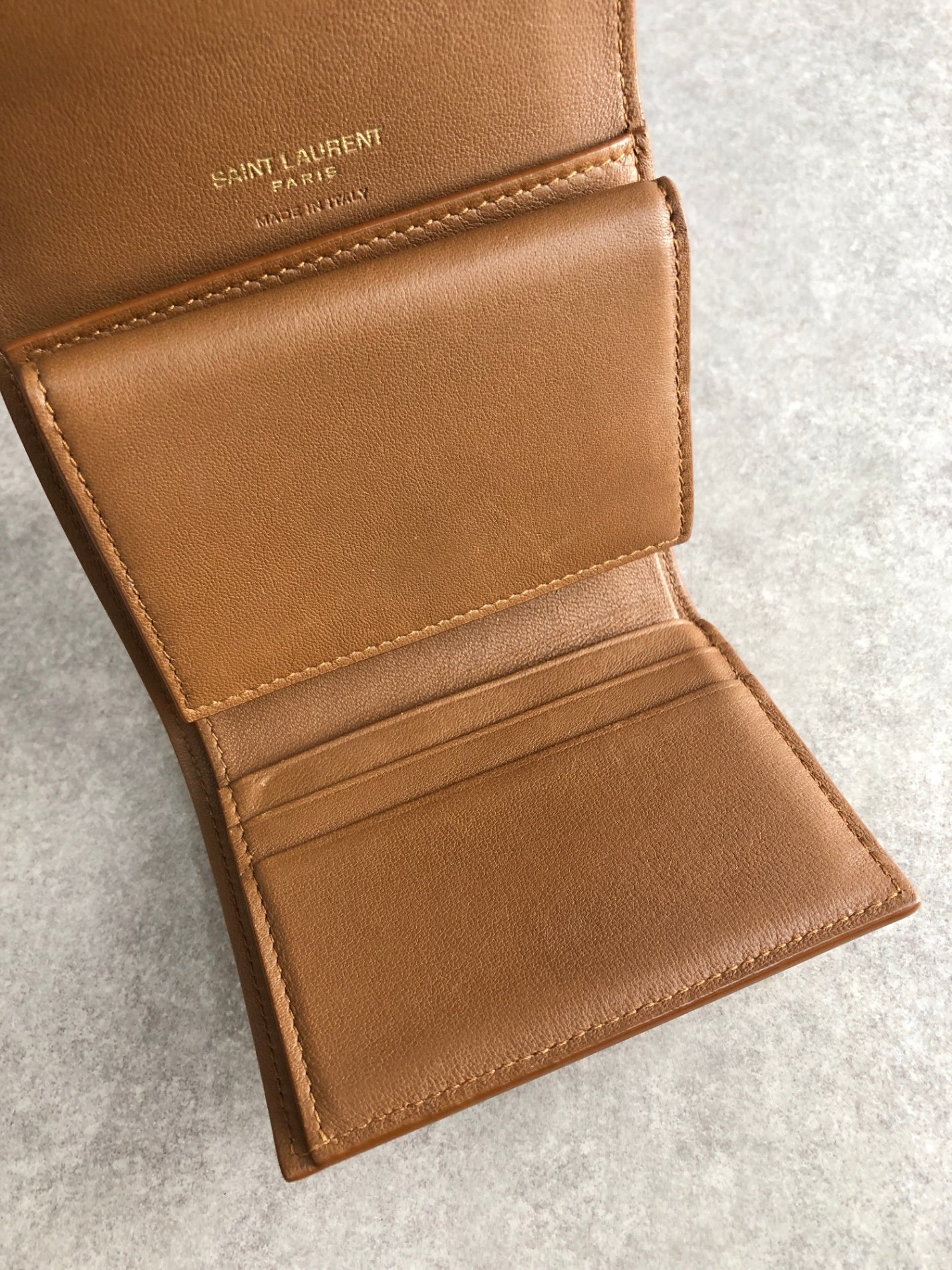 SAINT LAURENT PARIS YSL Logo Trifold Wallet Brown Vintage 2d43kh