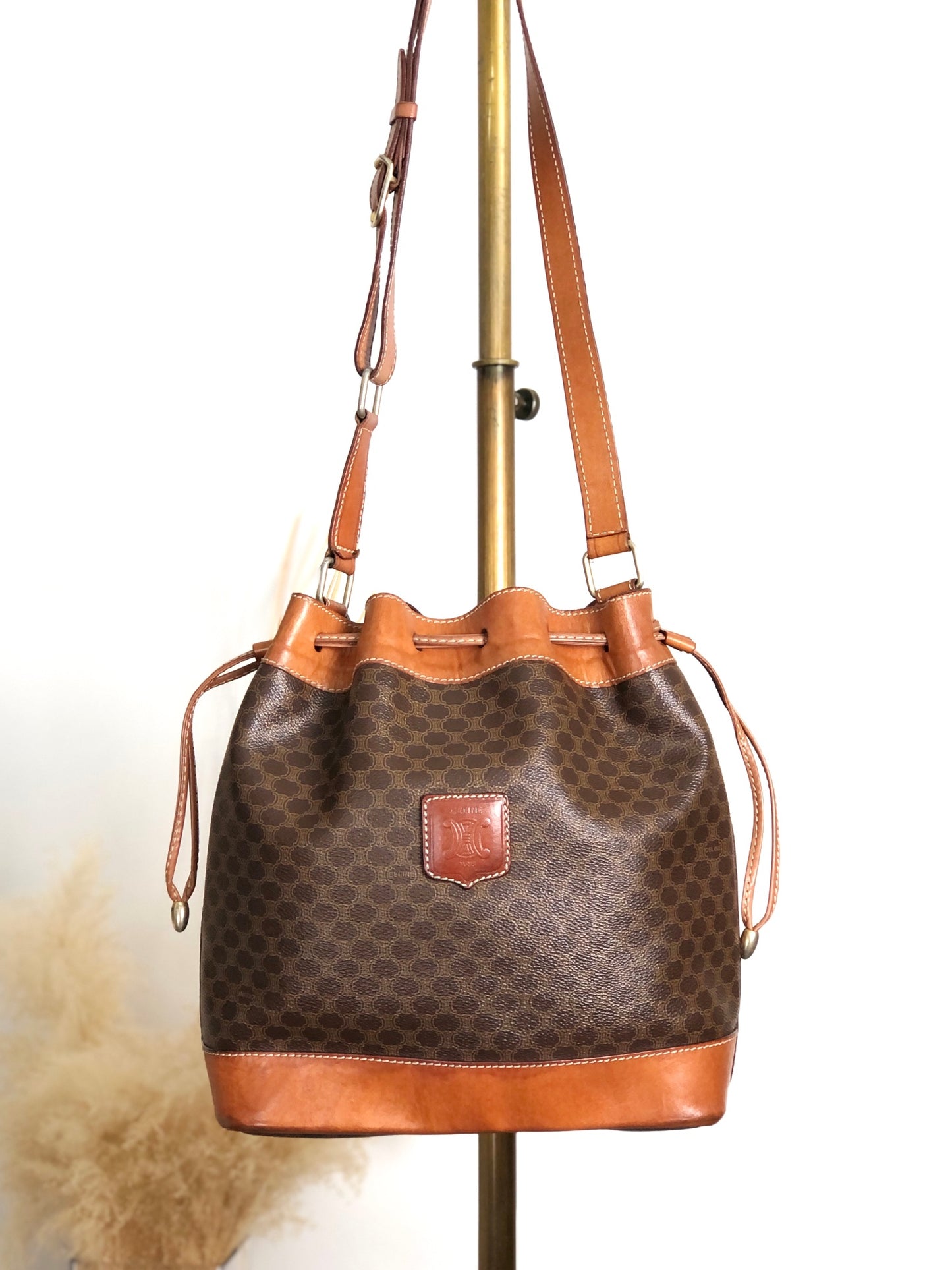 CELINE Macadam Blason Drawstring Shoulder bag Brown Vintage mp3xvi