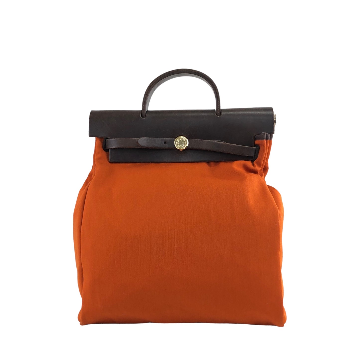 HERMES Fabric Leather Backpack Orange Vintage e8wkjy