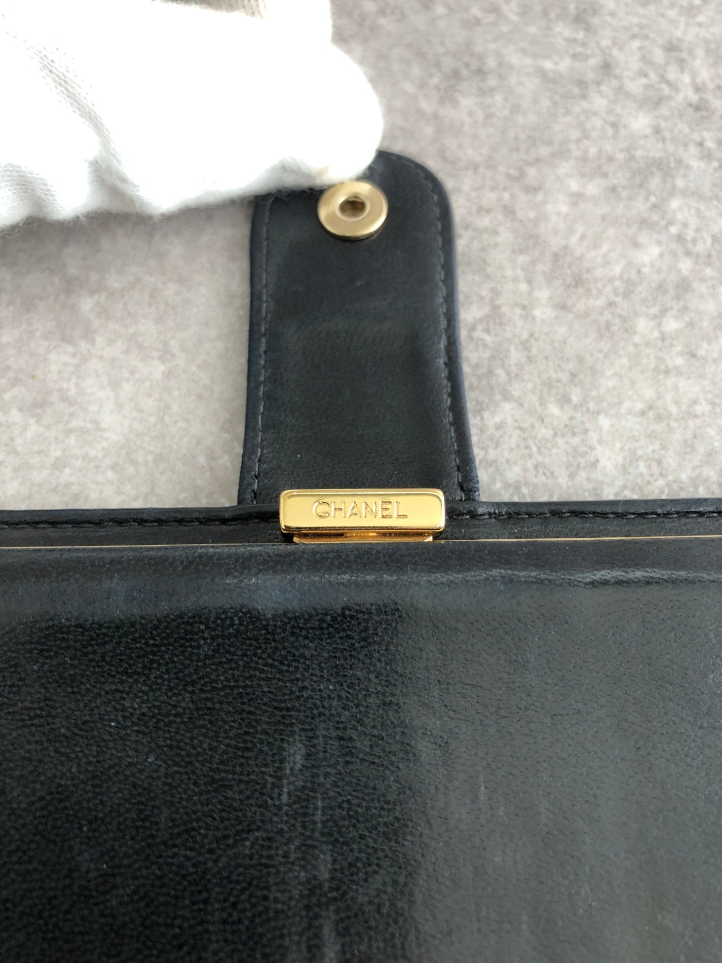CHANEL Coco Mark Long Wallet Folded Wallet Black Vintage nd3dzs