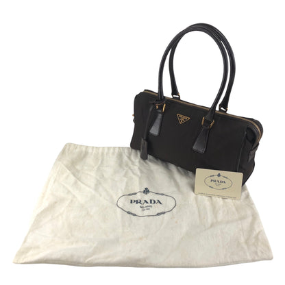PRADA Tessuto Triangle Logo Small Boston bag Handbag Brown Vintage jaa3i4