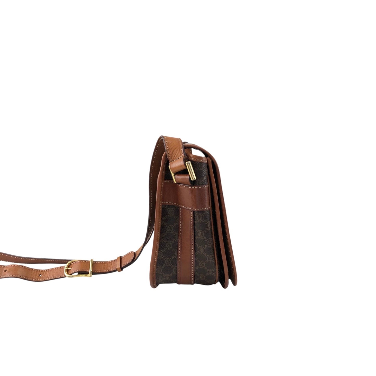 CELINE Macadam Blason Flap Shoulder bag Brown Vintage kv7fz3