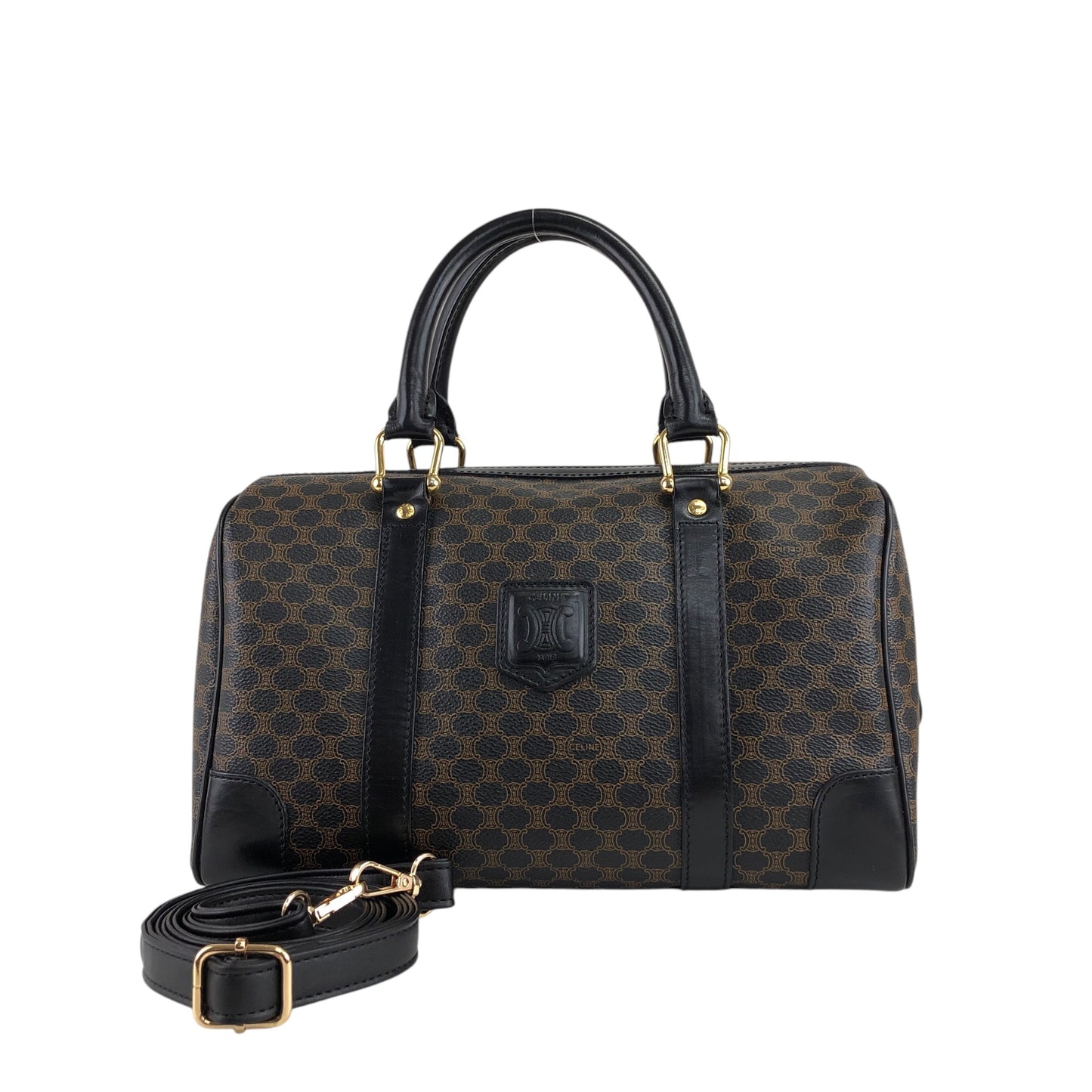 CELINE Macadam Blason Two-way Handbag Shoulder bag Boston bag Black Vintage a68hfi