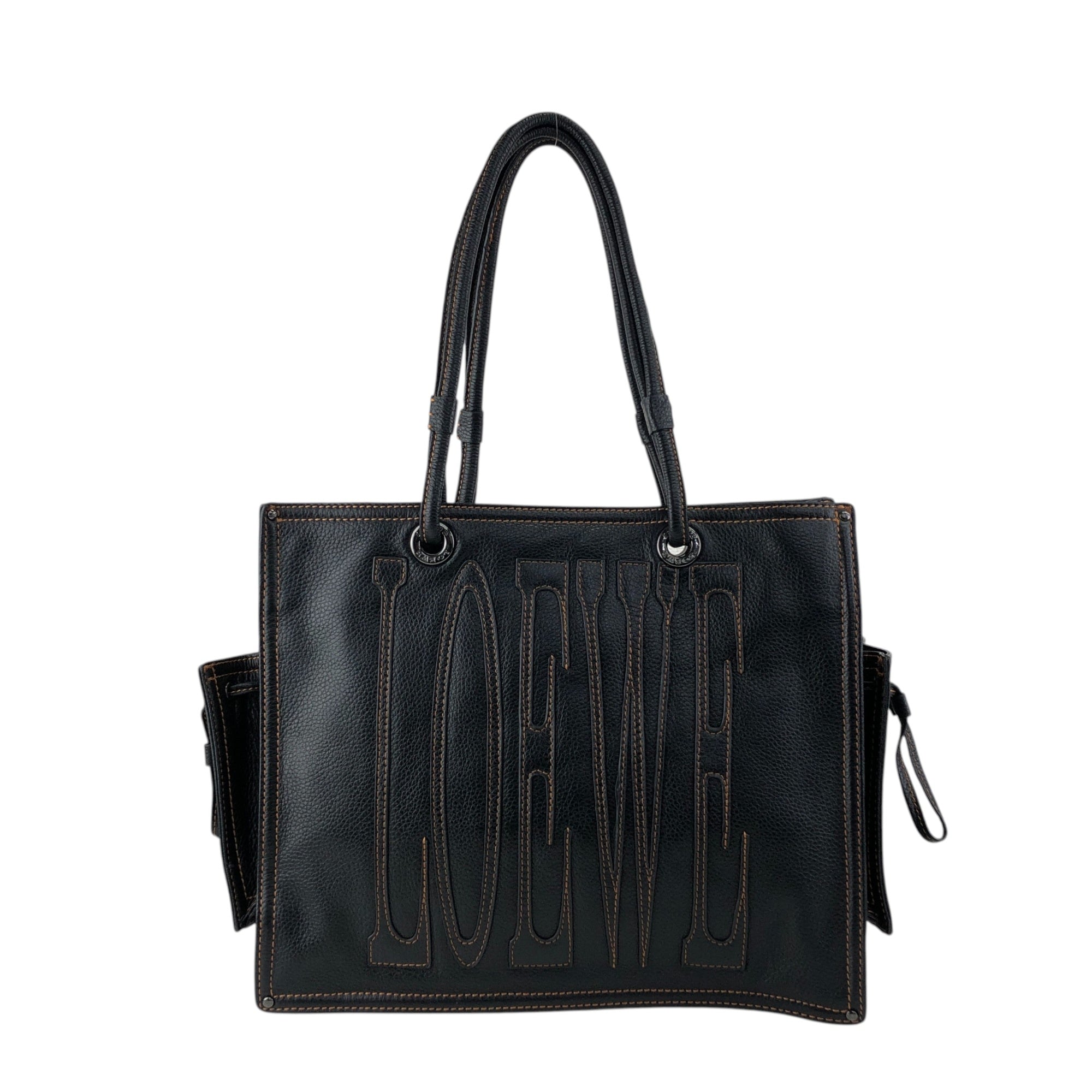LOEWE Anagram Side Pocket Handbag Black Vintage ivzdgh