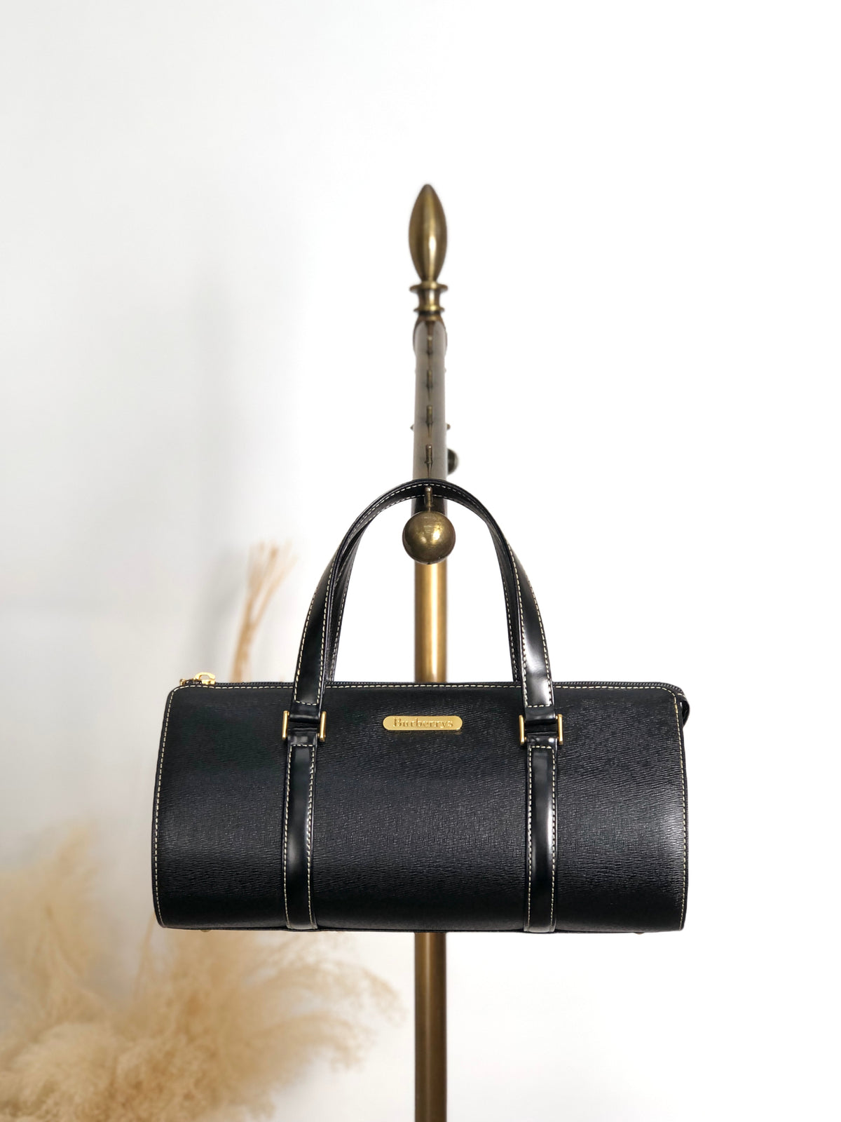 BURBERRY Logo Handbag Black Vintage vfc26w