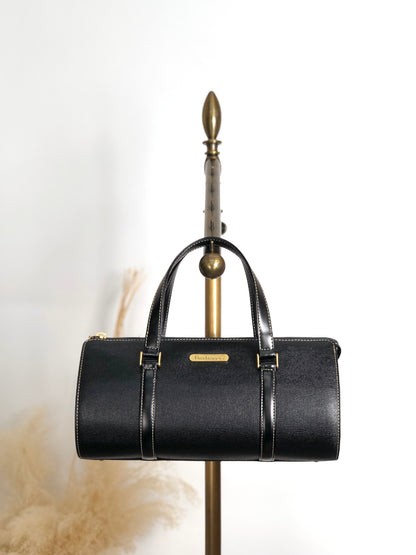 BURBERRY Logo Handbag Black Vintage vfc26w