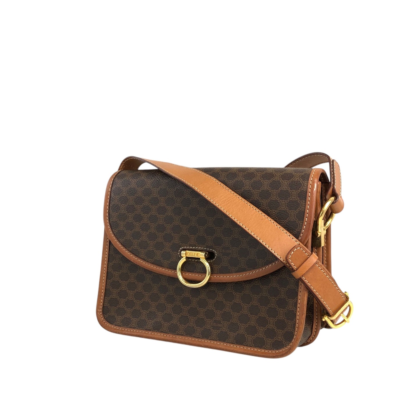 CELINE Macadam Horse Bit Shoulder bag Brown Vintage 3w54jc