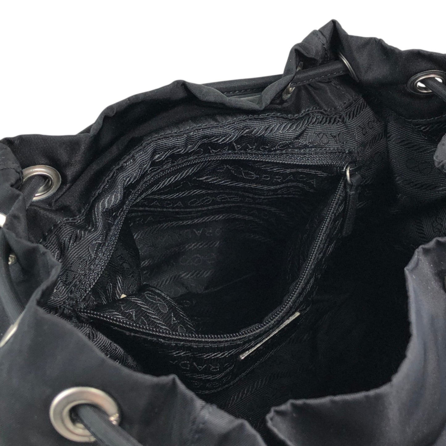 PRADA Tessuto Triangle Logo Double Pocket Backpack Black Vintage xgxrpz