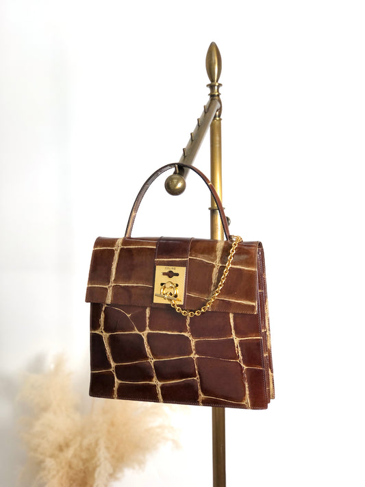 CELINE Gancini Handbag Brown Vintage bcfhg8