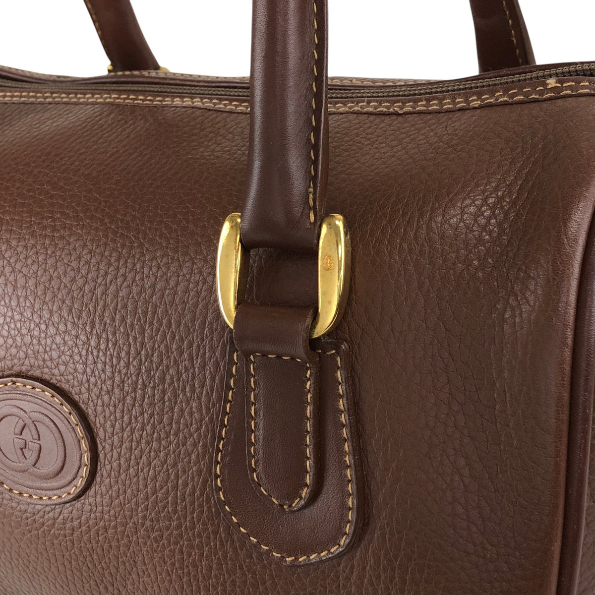 GUCCI Logo Embossed Small Boston bag Handbag Brown Vintage tpnfiv