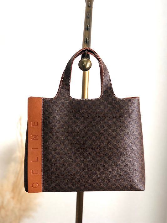 CELINE Macadam Logo Handbag Brown Vintage r7uins