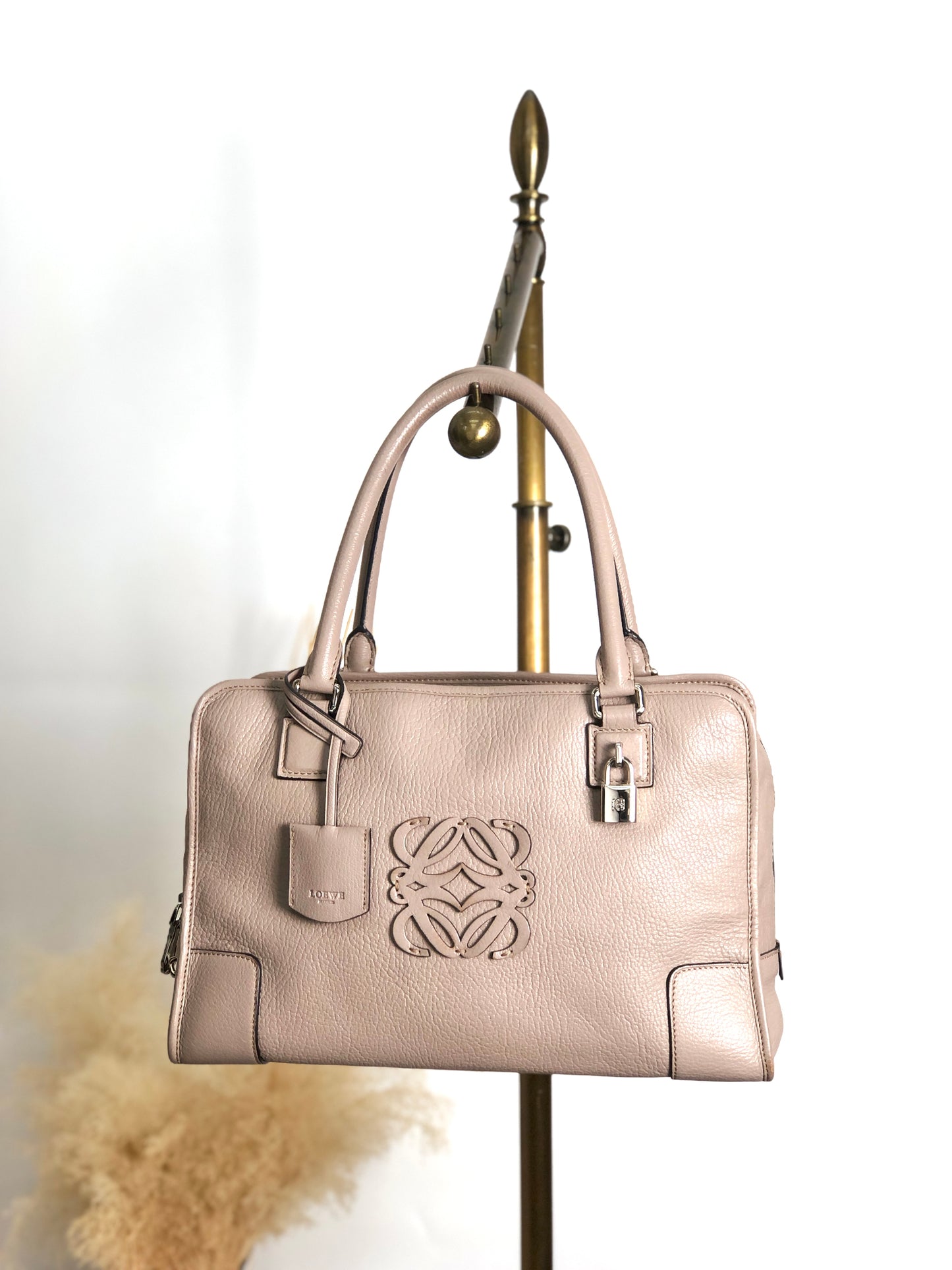 LOEWE Amazona36 Anagram Handbag Boston bag Gray Vintage mhy4fx