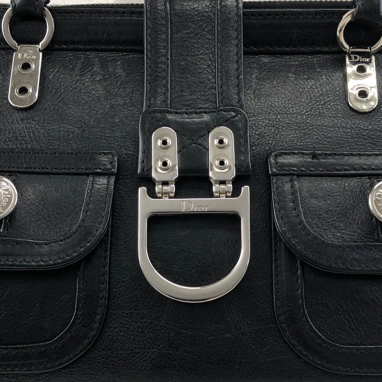 Christian Dior Logo Handbag Black Vintage ntaxds