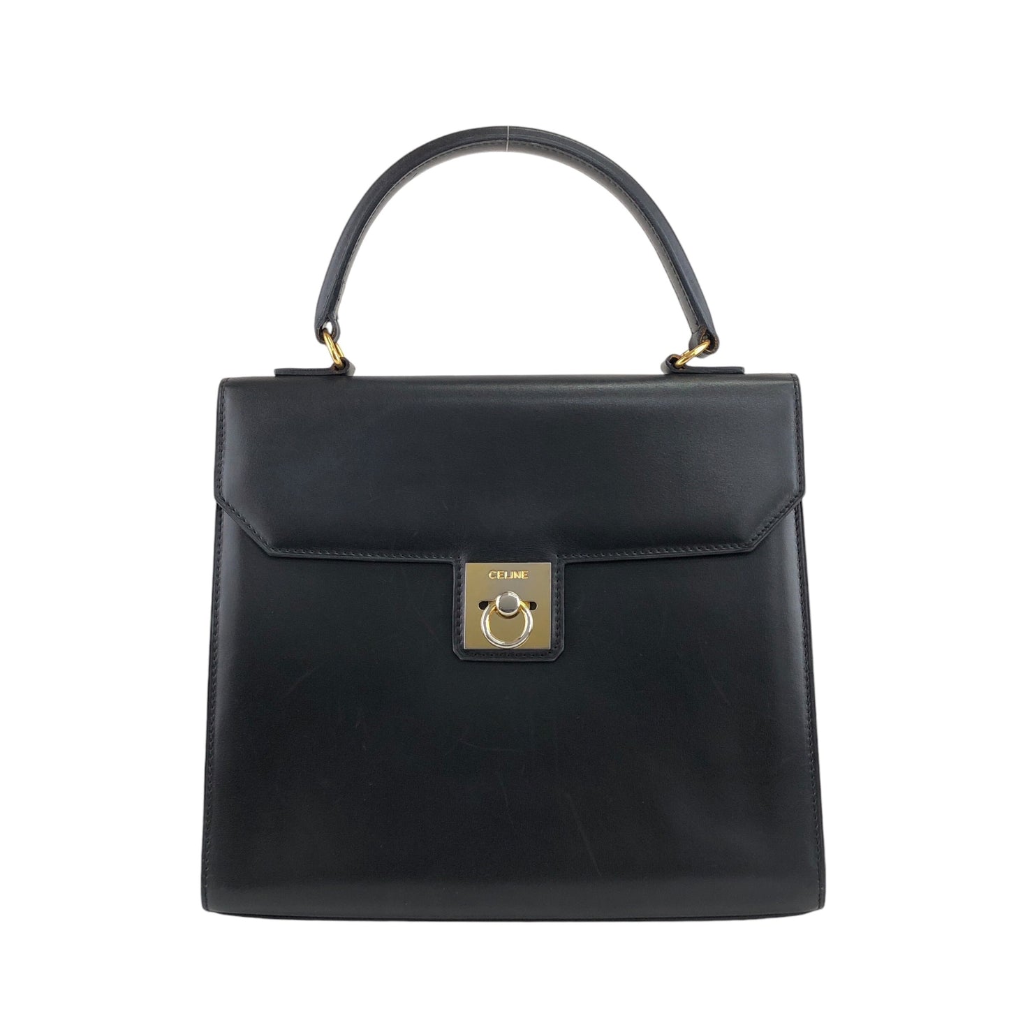 CELINE Gancini Handbag Black Vintage zn353p