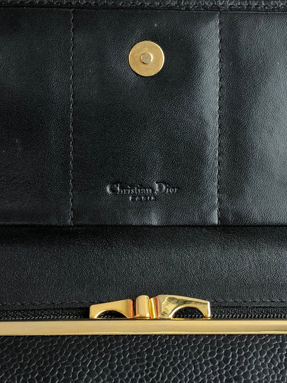Christian Dior Metal Clasp Long Wallet Black Vintage k8a5us