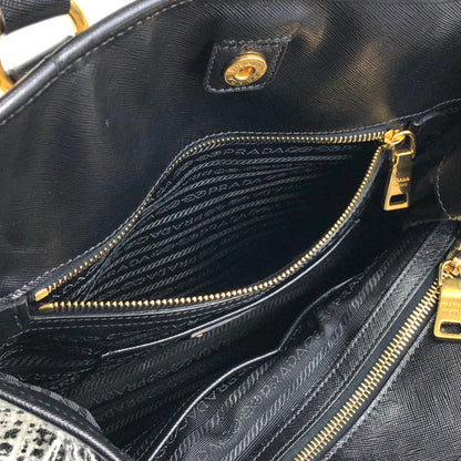 PRADA Triangle Logo Handbag White×Black Vintage xpzwfz