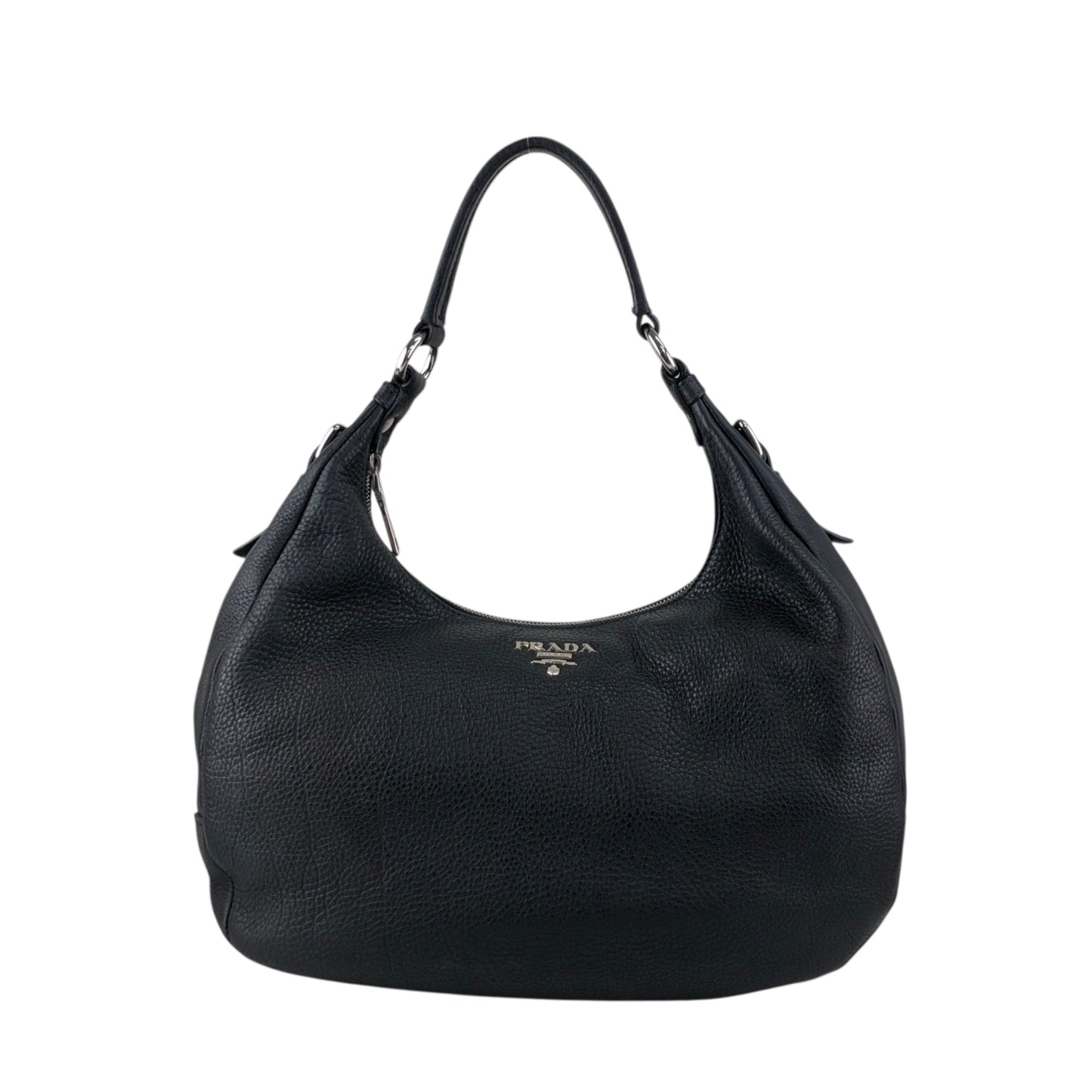 PRADA Logo Shoulder bag Hobobag Black Vintage 53rvk2
