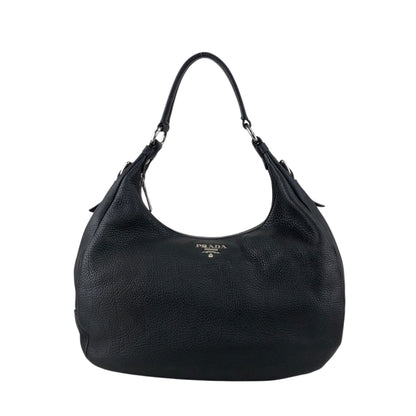 PRADA Logo Shoulder bag Hobobag Black Vintage 53rvk2
