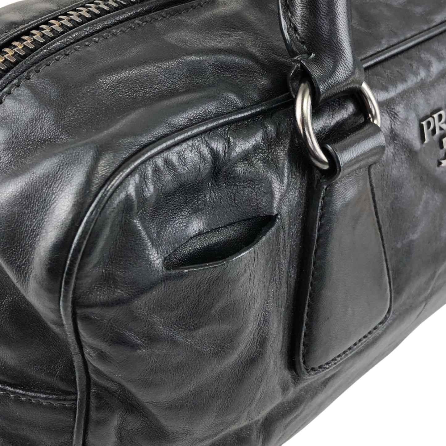 PRADA Logo Handbag Boston bag Black Vintage 2ces57